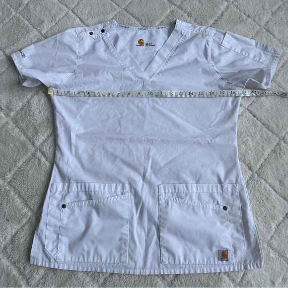 Carhartt | White Stretch Multi Pocket V-Neck Scrub Top | Size Extra Small - Picture 11 of 12